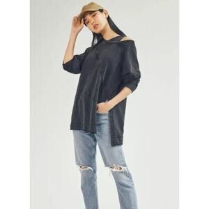 Anthropologie Black Off-Shoulder Sweatshirt